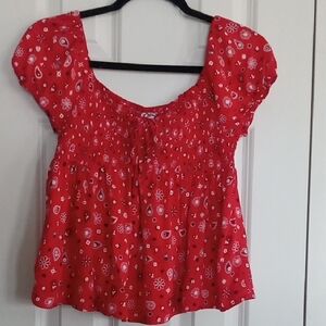 No Boundaries Vibrant Red Bandana Inspired Blouse